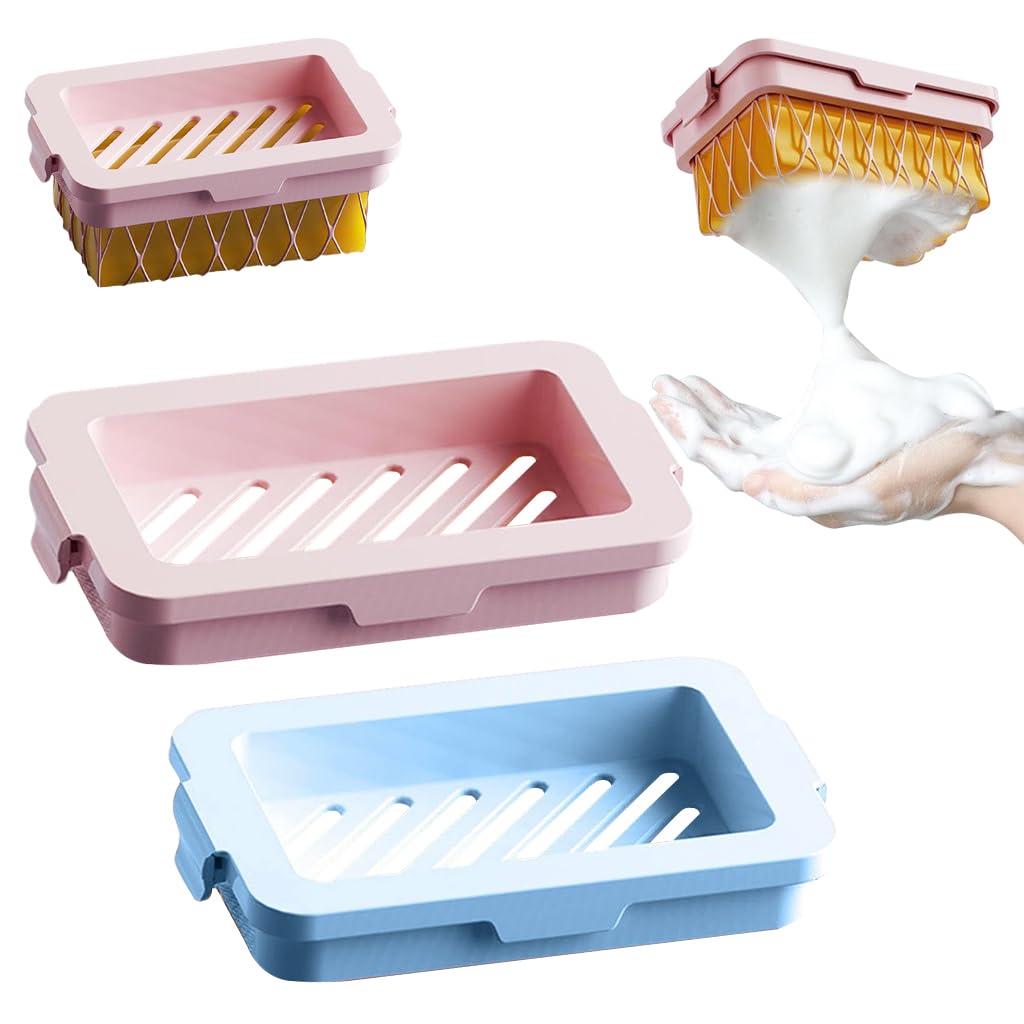 HASTHIP 2Pcs Soap Holder with Bubble Net 2 in 1 Sope Saver Box with Flexible Bubble Net Soap Drain Box Plastic Soap Saver Hand Sope Holder for Kitchen, Bathroom HASTHIP 2Pcs Soap Holder with Bubble Net 2 in 1 Sope Saver Box with Flexible Bubble Net Soap Drain Box Plastic Soap Saver Hand Sope Holder for Kitchen, Bathroom